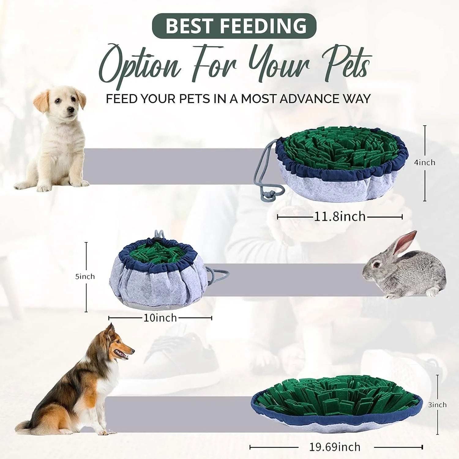 Blue adjustable dog snuffle mat spread out showing foraging folds for slow feeding