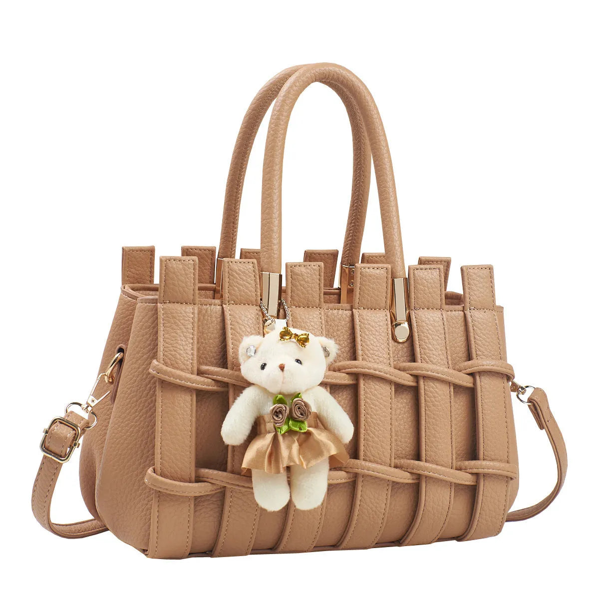 Women's anti-scratch hand-woven PU shoulder bag, horizontal square shape, 28x14x18cm, with sandwich zipper pocket, available in multiple colours