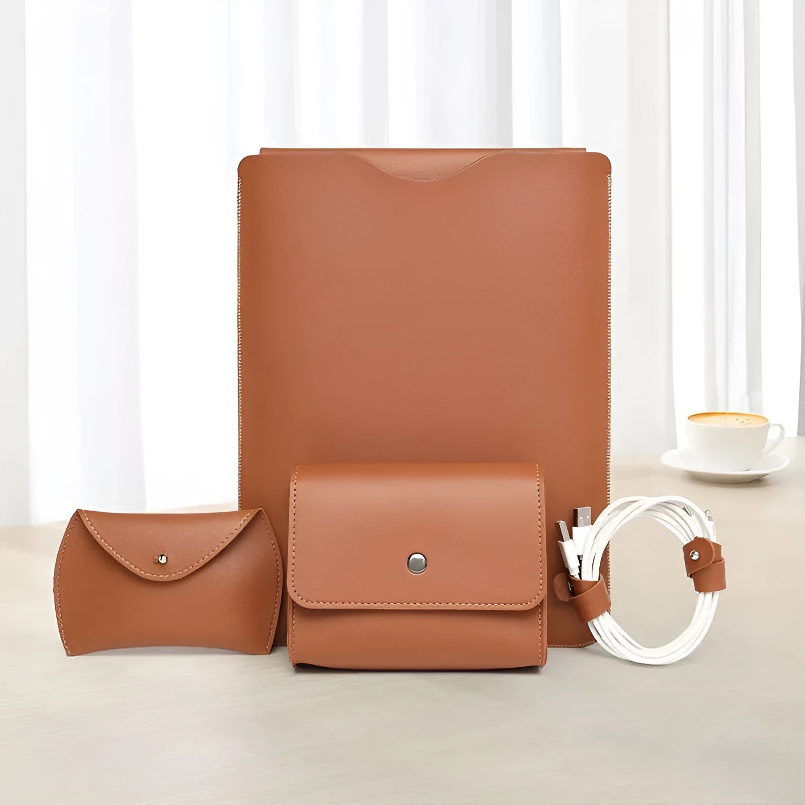 Four-piece Lock Edge imitation leather protective cover set for laptop edges in apricot colour