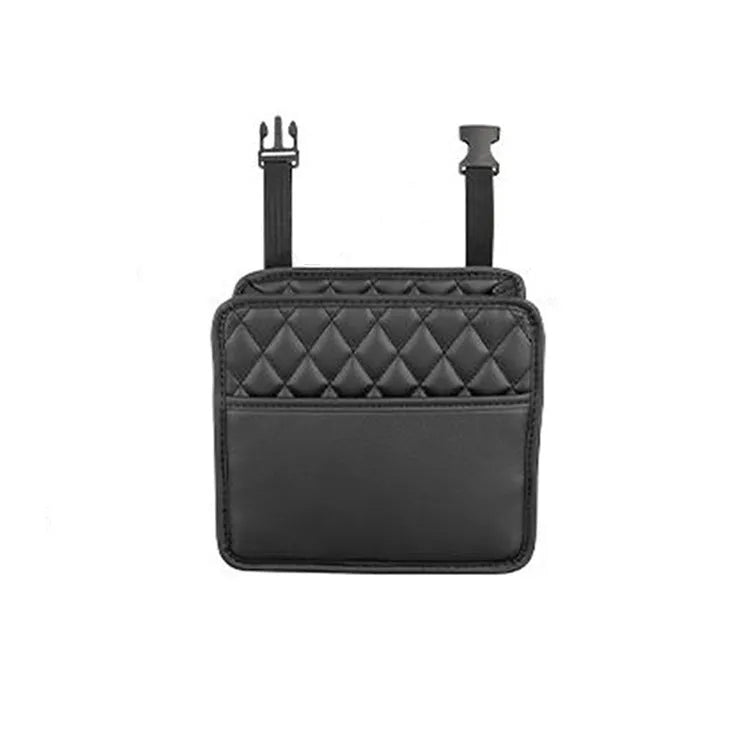 Leather car interior hanging storage bag organiser in black, pink, green, or white colours