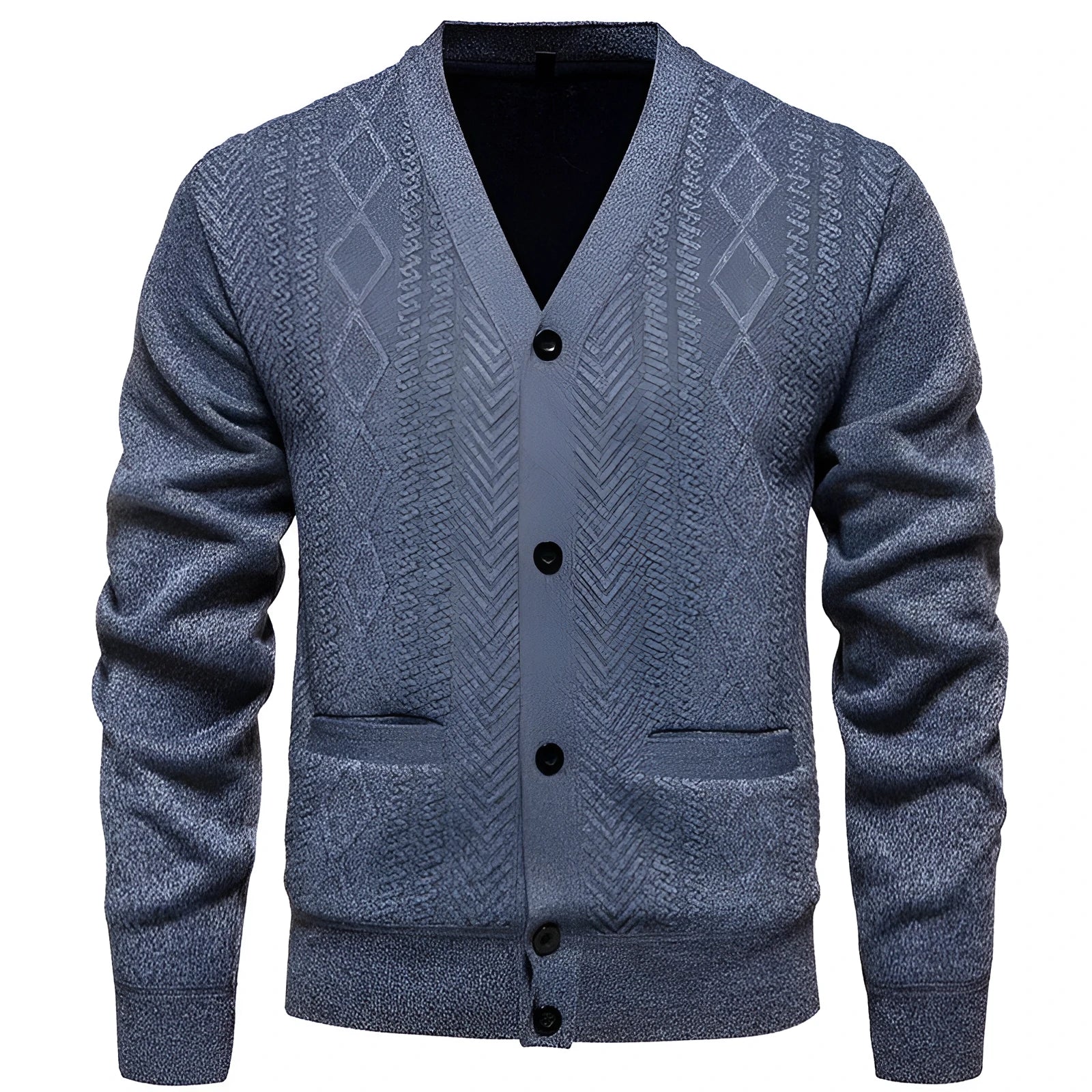Men's striped cardigan sweater with wool lining in brown colour shown open over a white t-shirt.