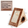 Triangular cat scratching bed with fur cover in gray white or light brown beige color options for pets
