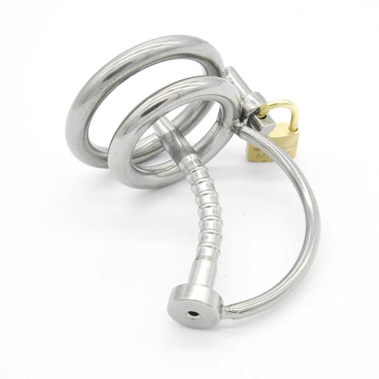 Men's stainless steel chastity device CB6000 with catheter and three ring sizes