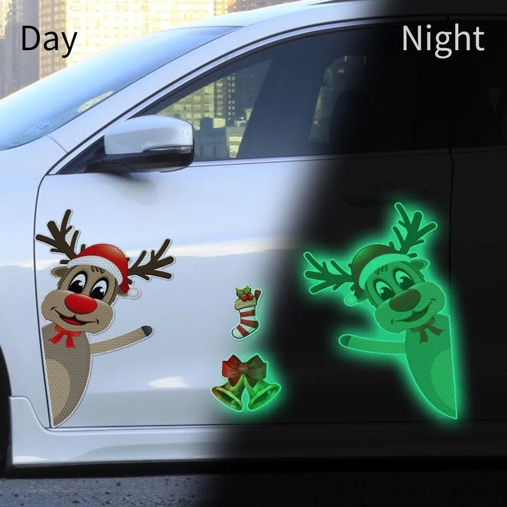 Christmas elk bell magnetic luminous reflective bumper stickers in YFC002 colour on vehicle
