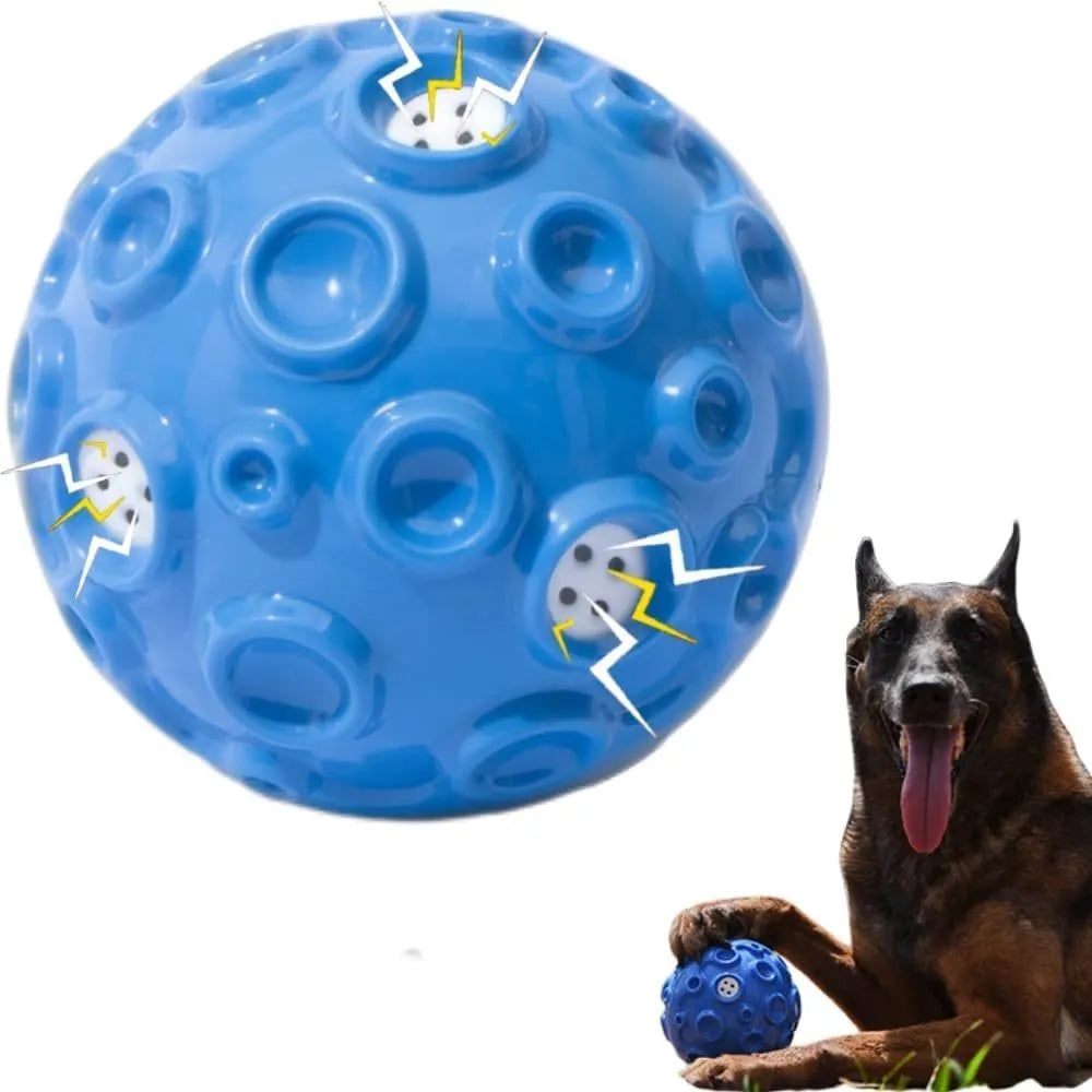 Durable natural rubber dog ball with meteorite-shaped bumps for aggressive chewers in multiple colour options
