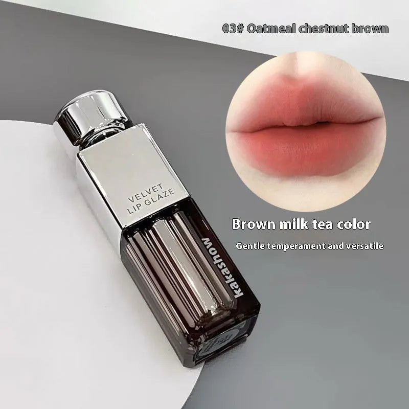 Kakashow matte soft mist velvet lip paint lipstick in six colour options showing 1.8g net content.