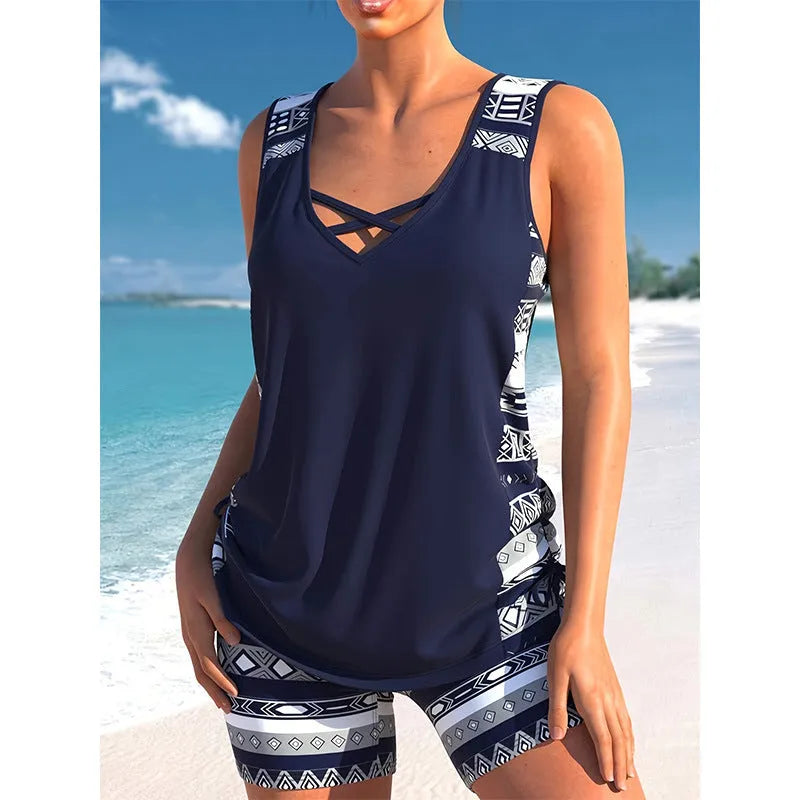 Women's sports hollow conservative split swimsuit in polyester, sleeveless, available in multiple sizes