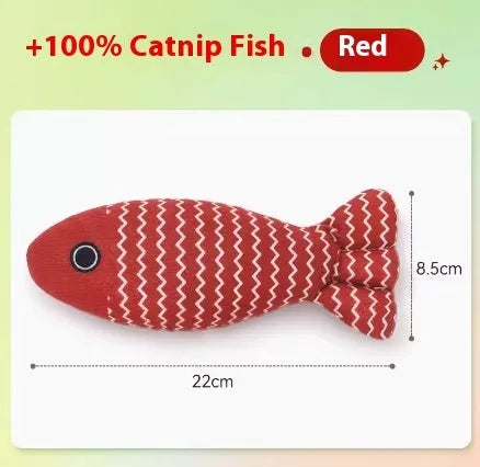 Yellow, blue or red catnip-filled fish toy for cats in large 39cm or medium 30cm sizes
