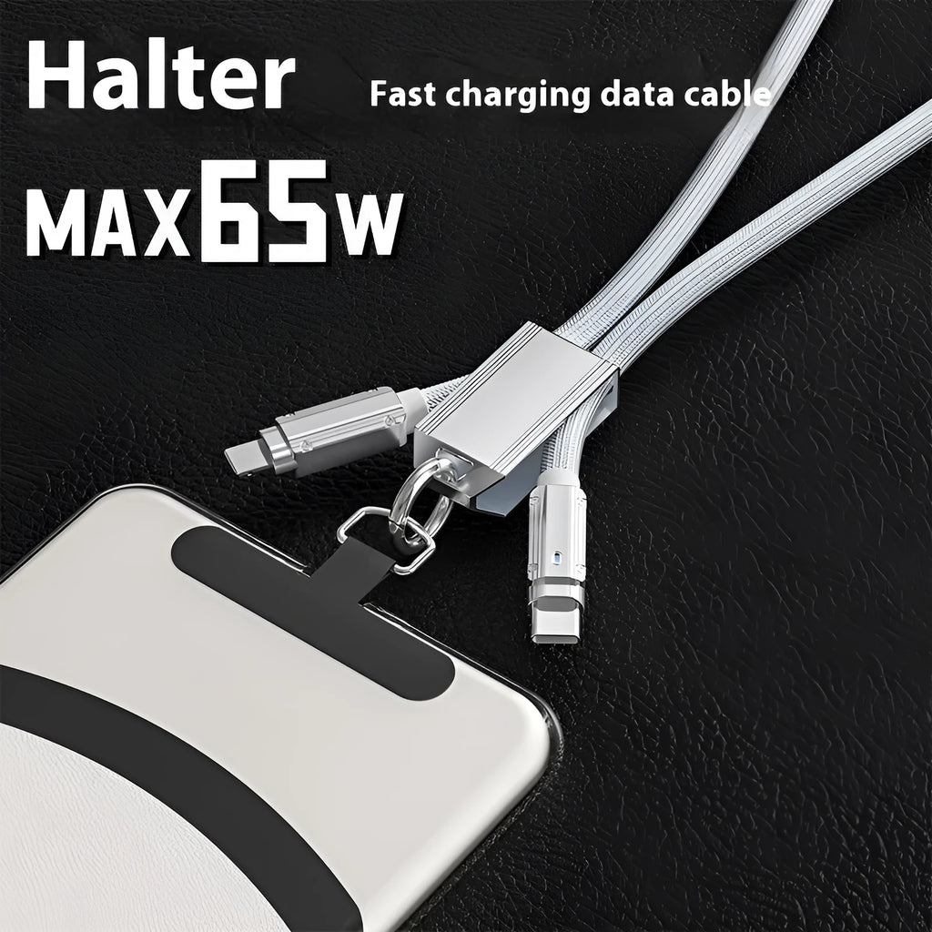 Silver PD65W braided fast charging cable, woven 1-2m lead with Type-C or Type-C Apple connector