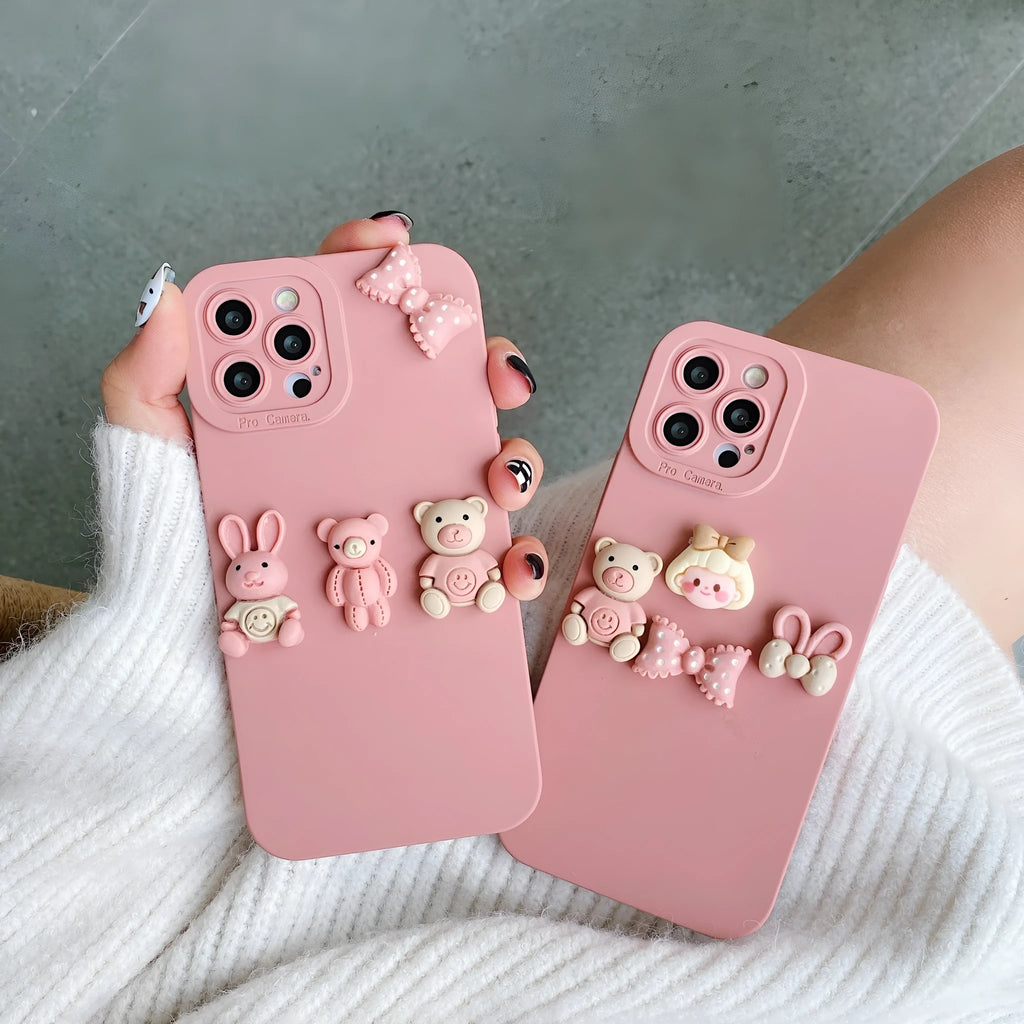 Women's fashion three-dimensional doll bear decorative phone case for iPhone with TPU construction