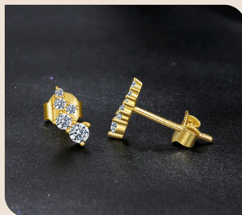 Geometric moissanite earrings for women, 925 silver bubble design, gold or silver finish