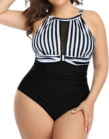 Women's solid colour, floral, and striped one-piece swimsuit in sizes L to 4XL