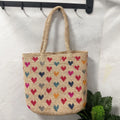 Grass colour raffia woven bucket shoulder bag for women with love embroidery and straw-style weaving