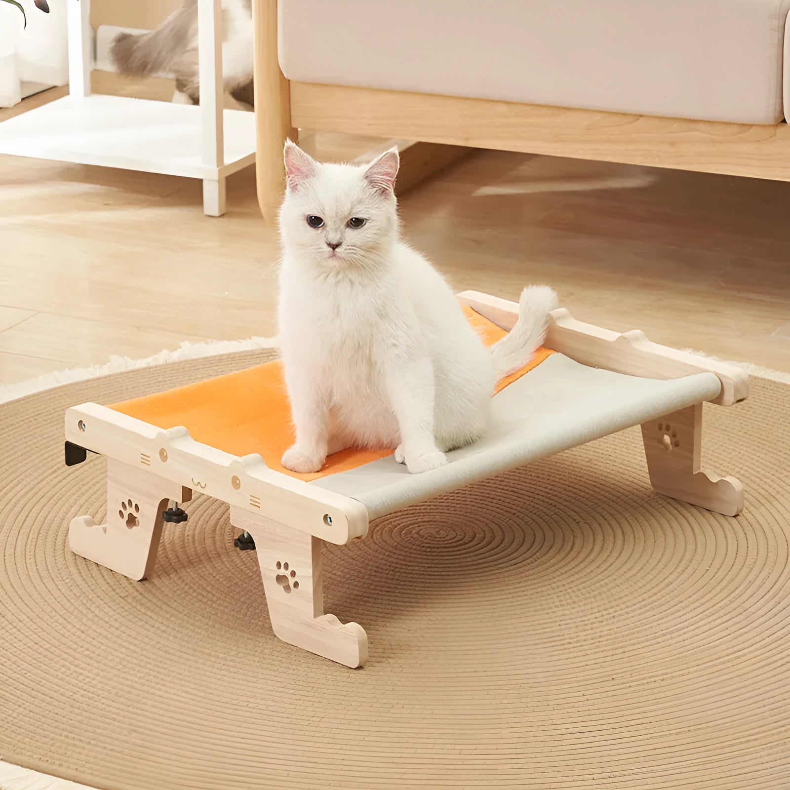 Wooden cat hanging bed hammock suspended with adjustable straps in one of seven available styles