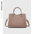 Western style PU crossbody handbag in beige, horizontal square 25x12x19cm, with stitching and contrast colour details.