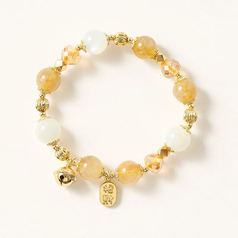 Gold coloured rutilated quartz bracelet with crystal beads in Korean style