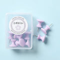 Macaron colour plastic push pins in cherry blossom pink, mint green, and lavender with large and small sizes