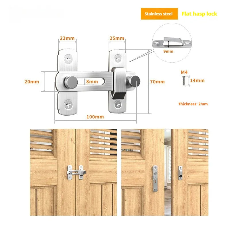 90-degree black carbon steel buckle lock with flat stainless steel shackle for sliding doors