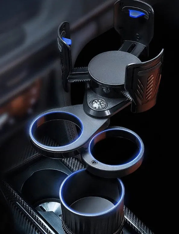 Black carbon fibre pattern car cup holder with retractable adjustable base for 6.5-10cm diameter cups
