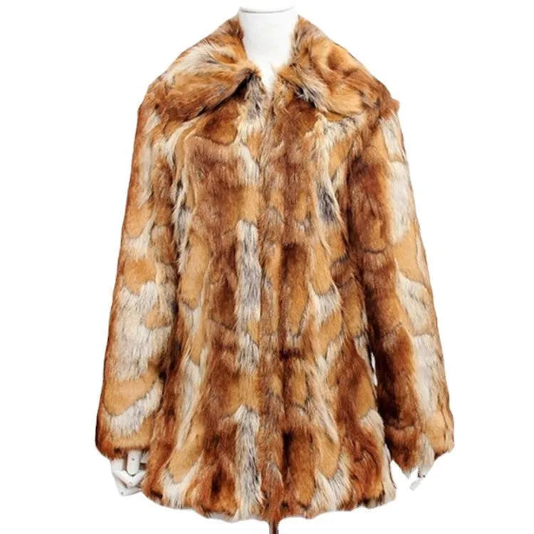 Women's tiger pattern faux fur leather jacket with medium length and long sleeves