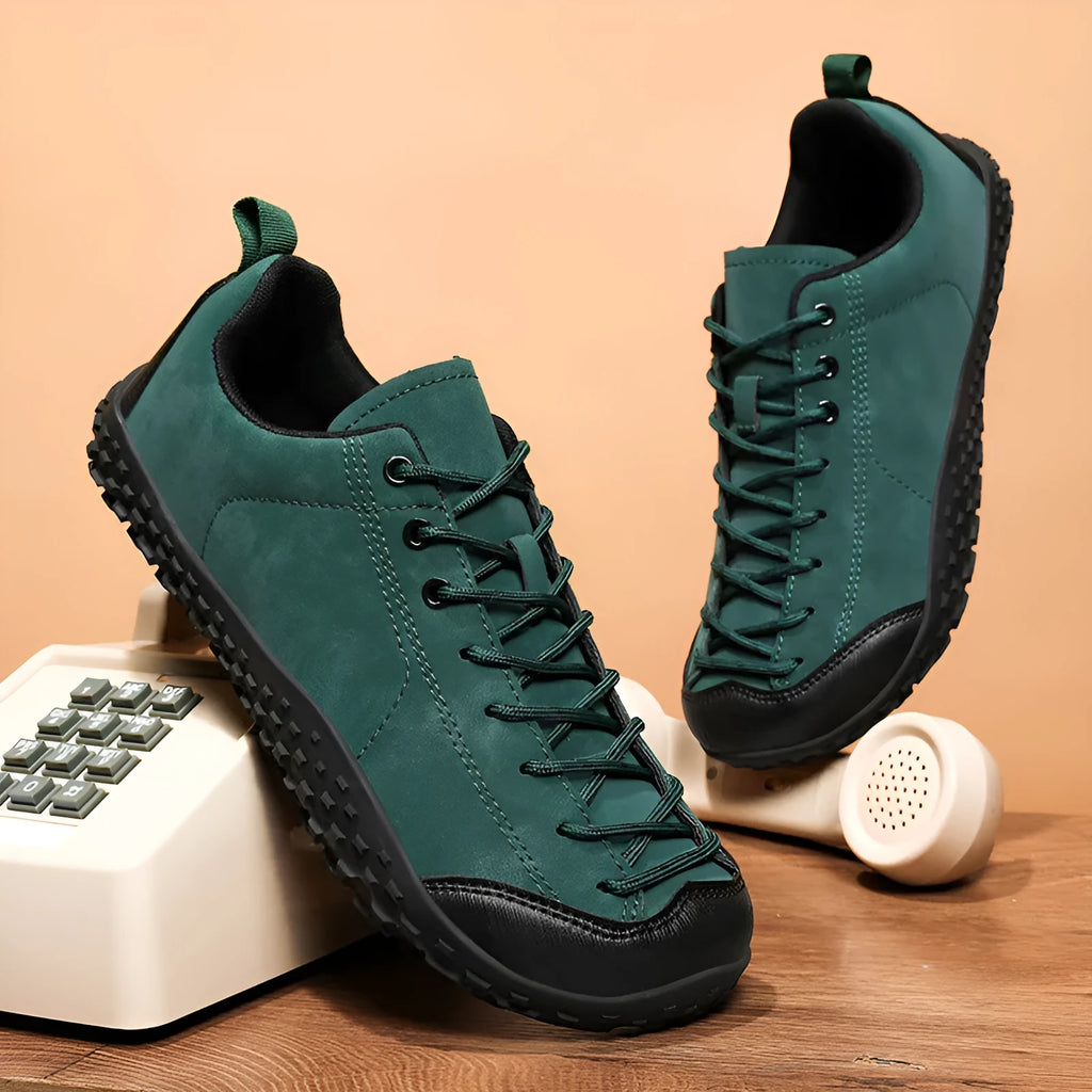 Large size wide toe training shoes with mesh upper and rubber sole, black colour, flat heel
