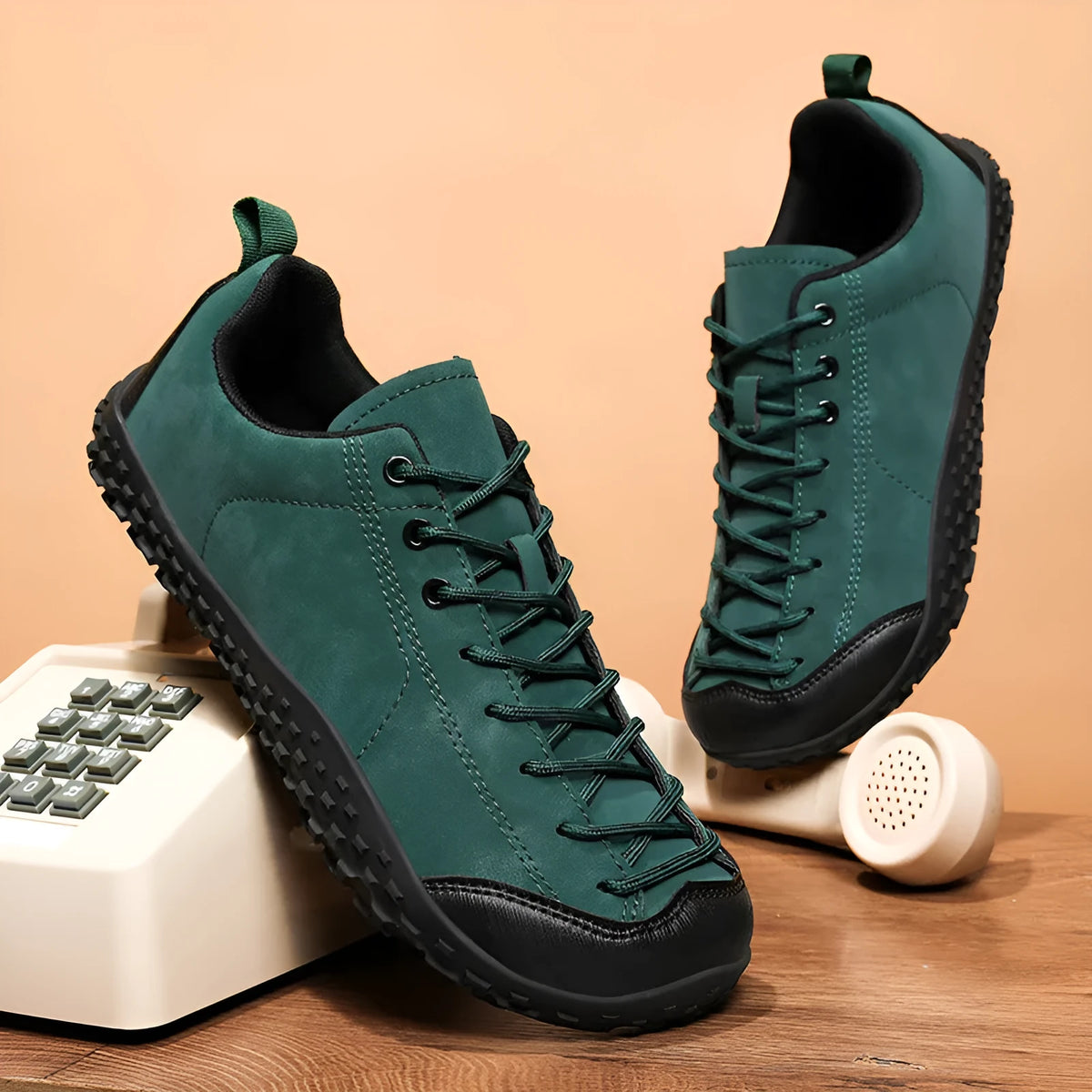 Large size wide toe training shoes with mesh upper and rubber sole, black colour, flat heel