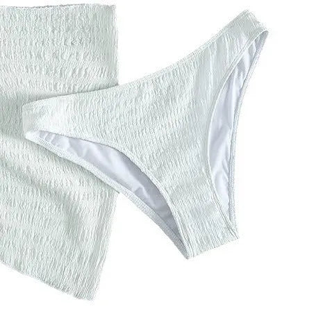 White lace-up split three-piece bikini swimsuit set for women in spandex