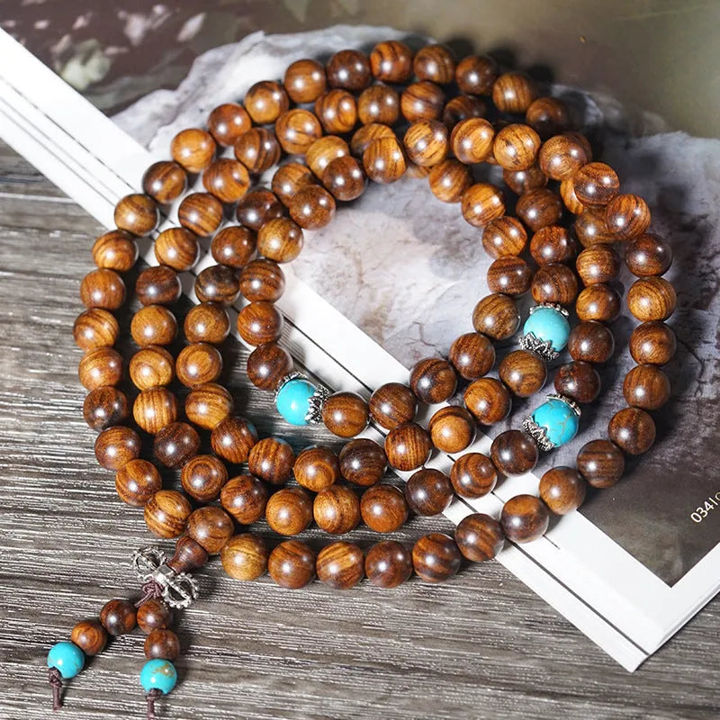 108-bead Lvzhu stone bracelet with hand-polished 5-6mm geometric beads