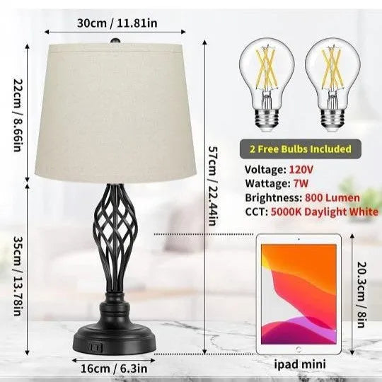 European style alloy USB bedside table lamp with touch controls for warm and cool white dimmable lighting