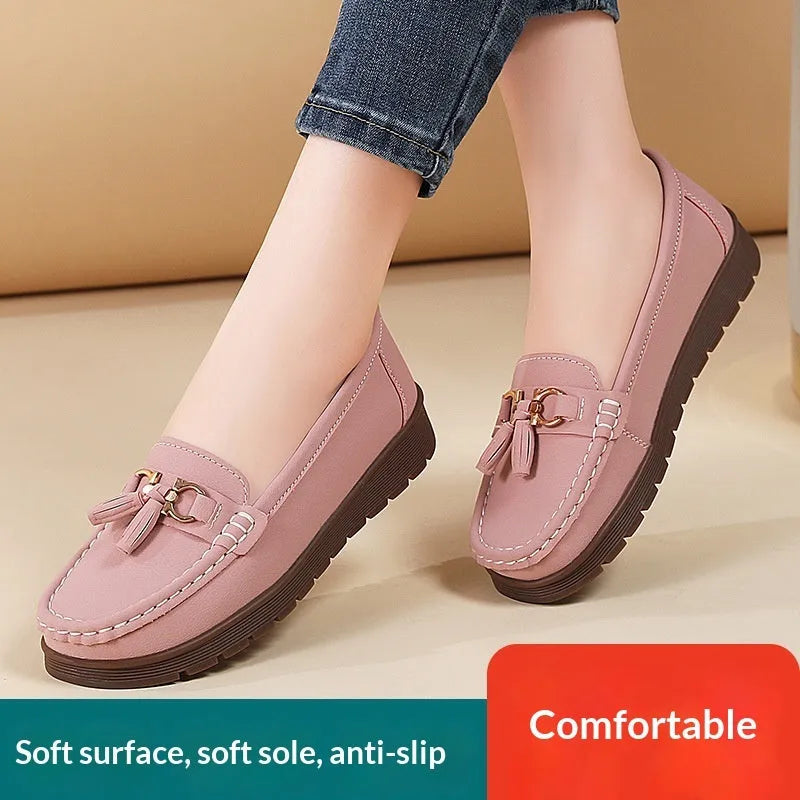 Women's plus-size suede moccasins flat loafers wedge heel non-slip beige gray pink