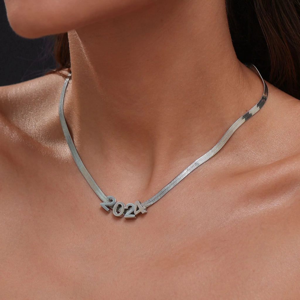 INS titanium steel necklace with letter, number, and heart pendant options on 40.5cm gold or silver chain