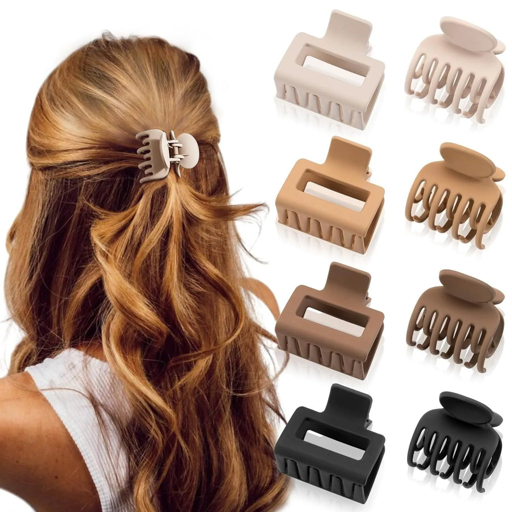 Six nude plastic hair clips with frosted finish and pointed toe quadrilateral design