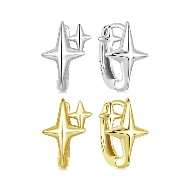 Minimalist star design sterling silver ear clip jewellery with oxidation treatment