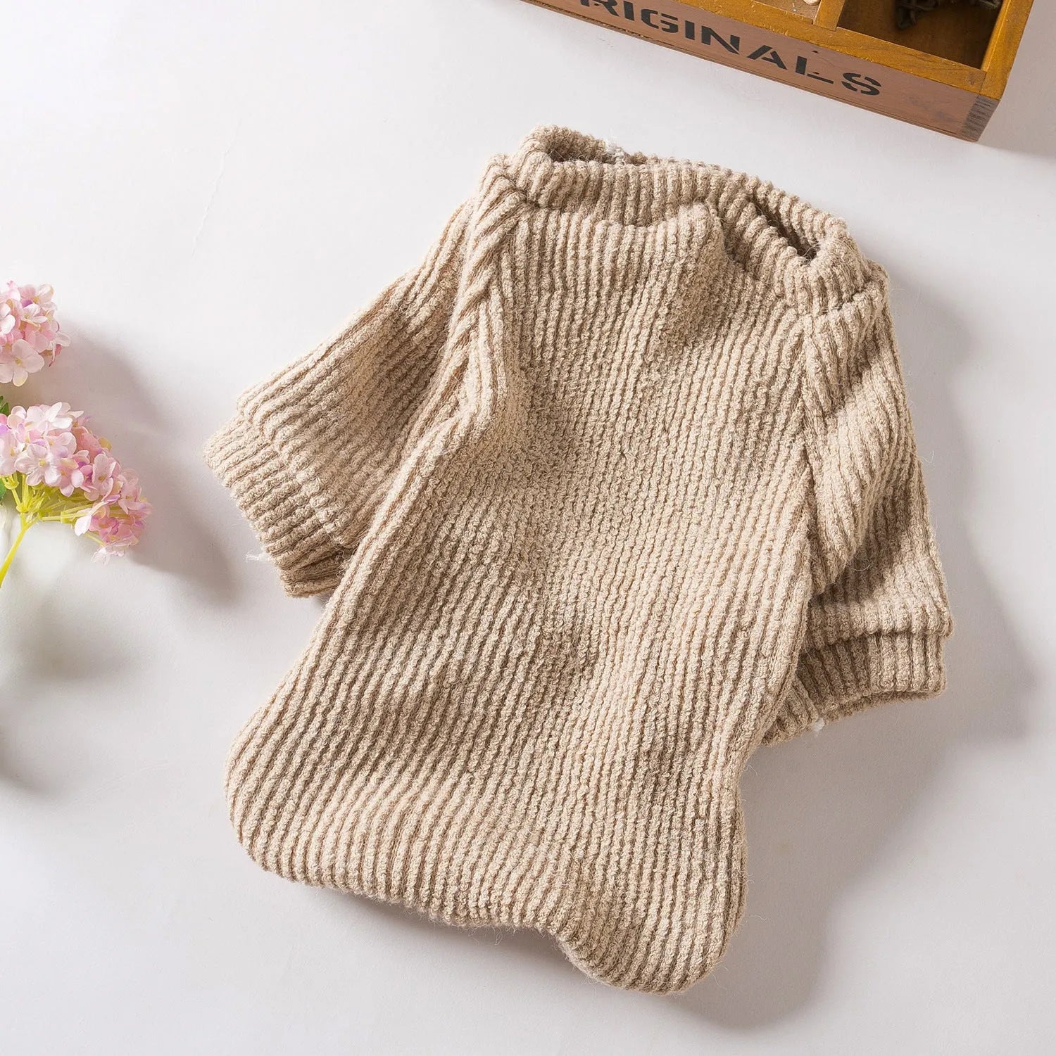 Brown cloth dog sweater pullover for small breed dog on a white background