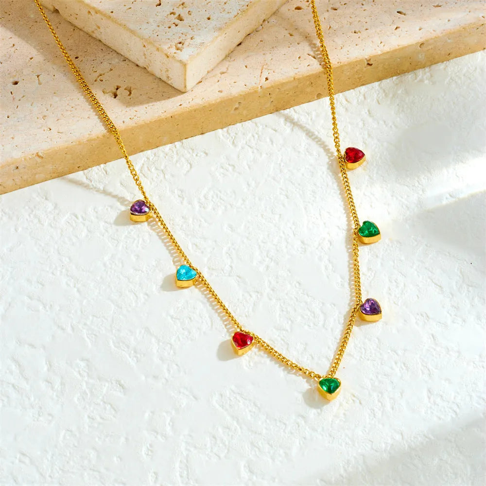 Women's stainless steel gold-plated heart necklace with adjustable chain 41-50cm N3214 colour