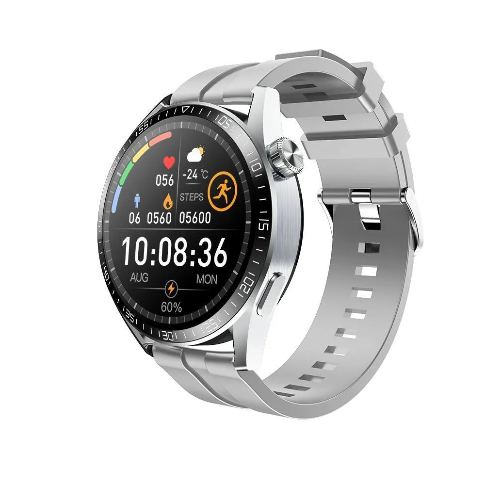GS3 Max smartwatch in black or silver on silicone strap, showing 1.35-inch IPS screen displaying health stats.