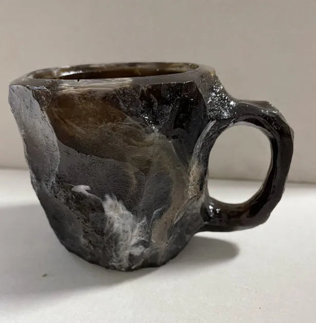 Clear resin mineral crystal coffee mug with handle in a blue colour, showing 400ml capacity.