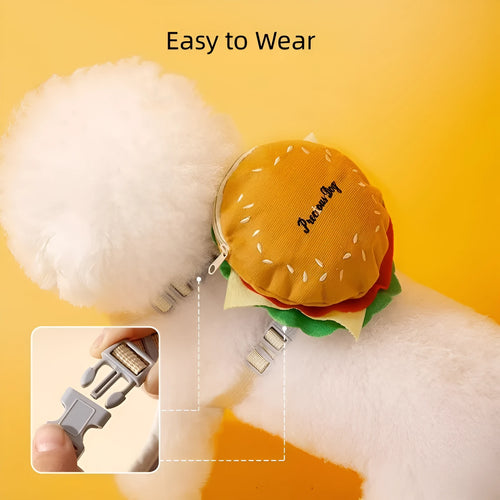Cartoon hamburger print adjustable vest harness with backpack and leash for dogs or cats
