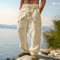 Men's cotton wide-leg trousers in light army green colour showing loose fit and mid waist design