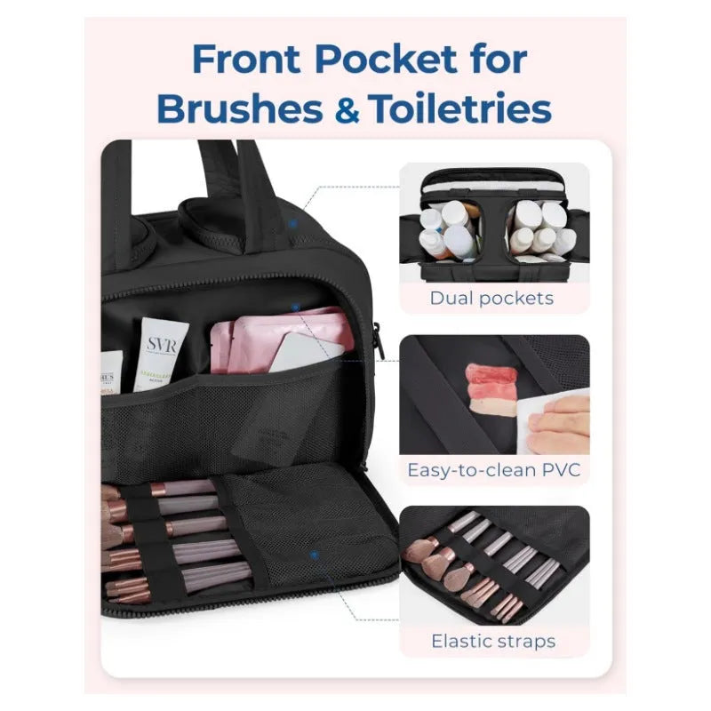 Lightweight polyester travel toiletry bag with wide opening and fluffy lining in multiple colour options