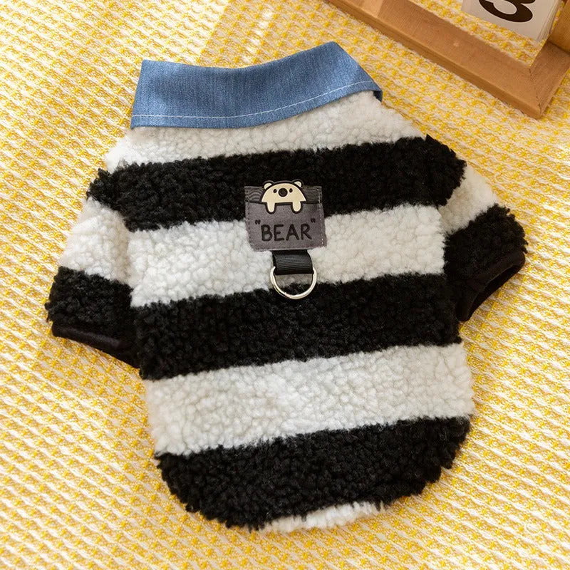 Dog winter thick warm cozy sweater with leash hole and collar for small medium breeds