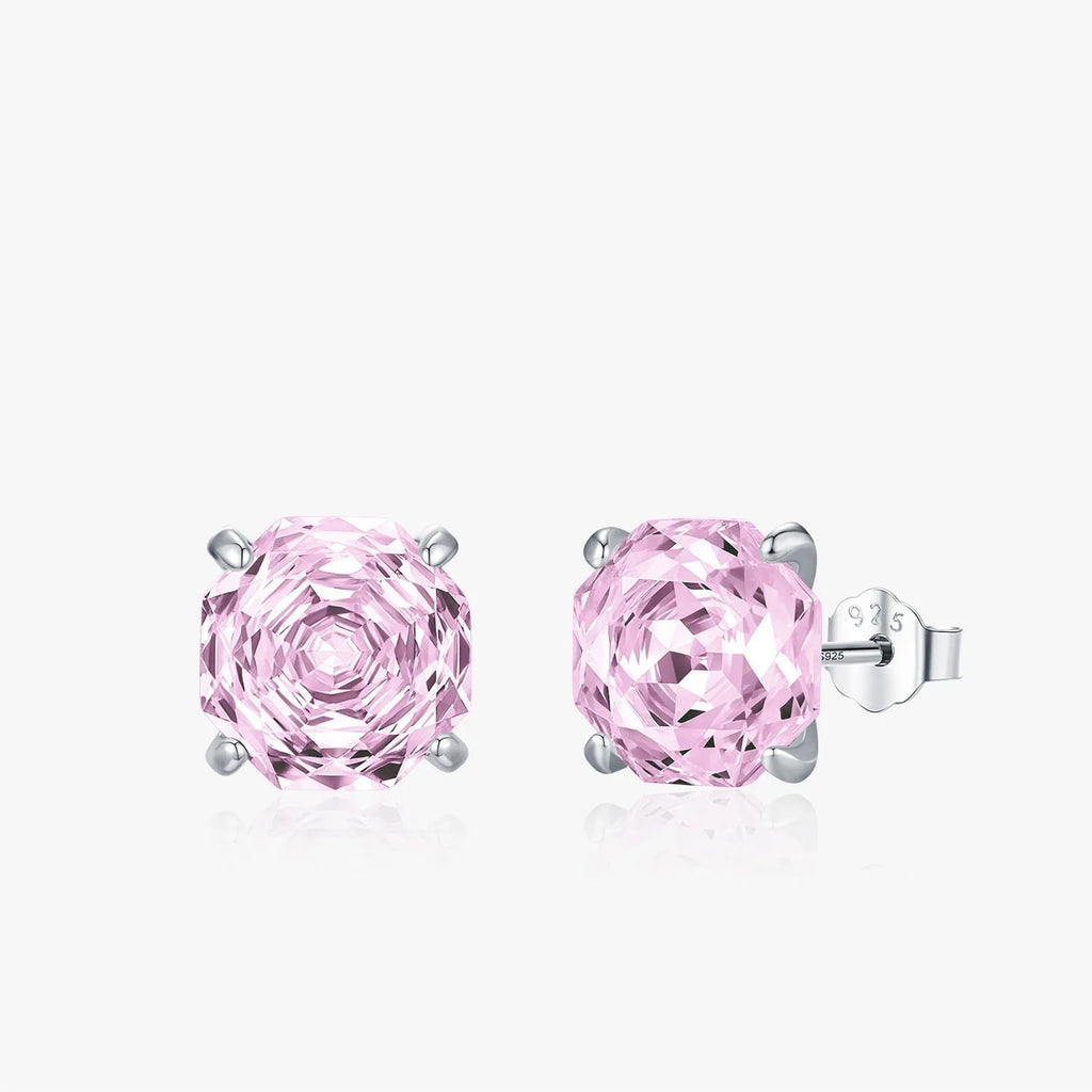 S925 sterling silver rose stud earrings for women in 6mm or 8mm pink floral designs