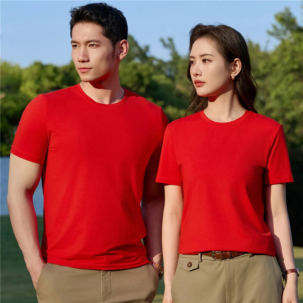 Mercerized plain weave modal t-shirt short sleeve round neck pullover in solid colour options