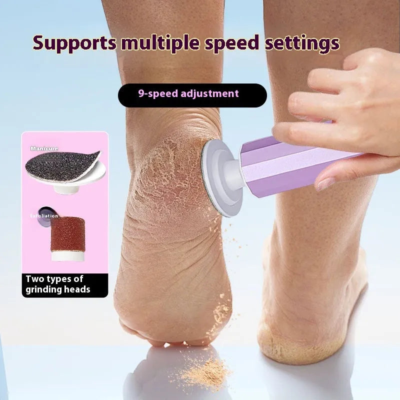 Pink USB-powered callus trimmer and manicure equipment with sandpaper grinding wheels on a white background.