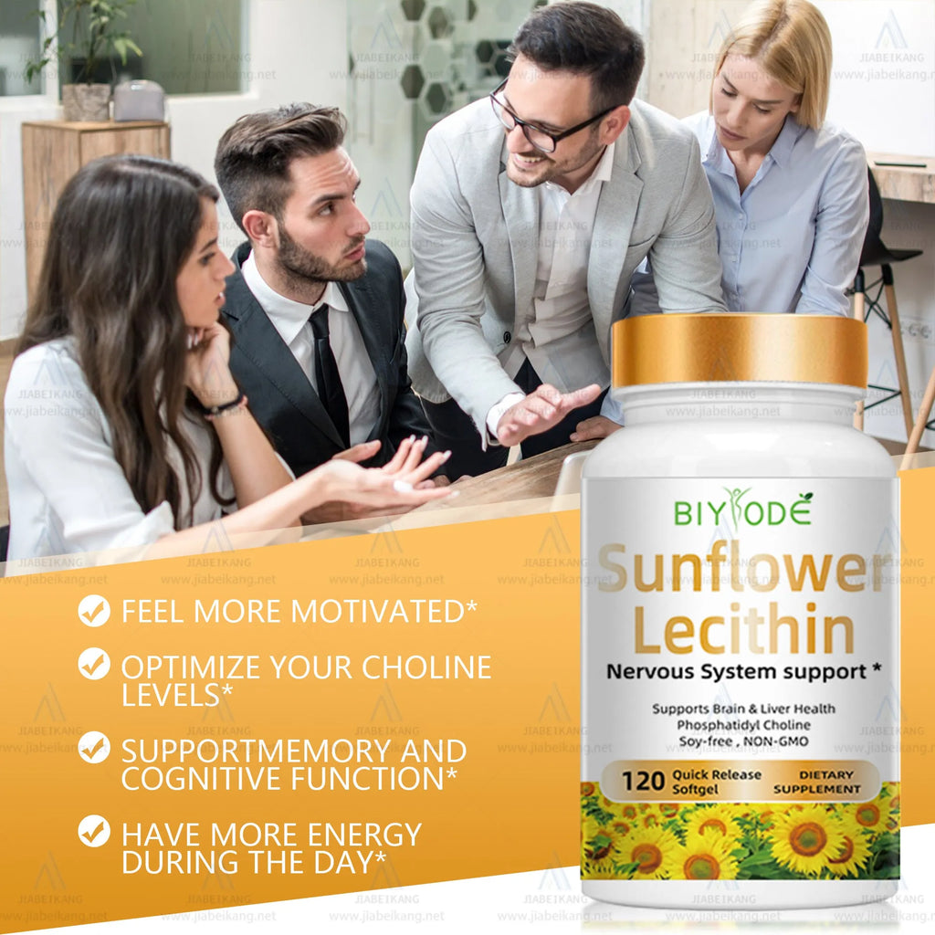 Bottle of 120 sunflower lecithin softgel capsules for daily supplement use