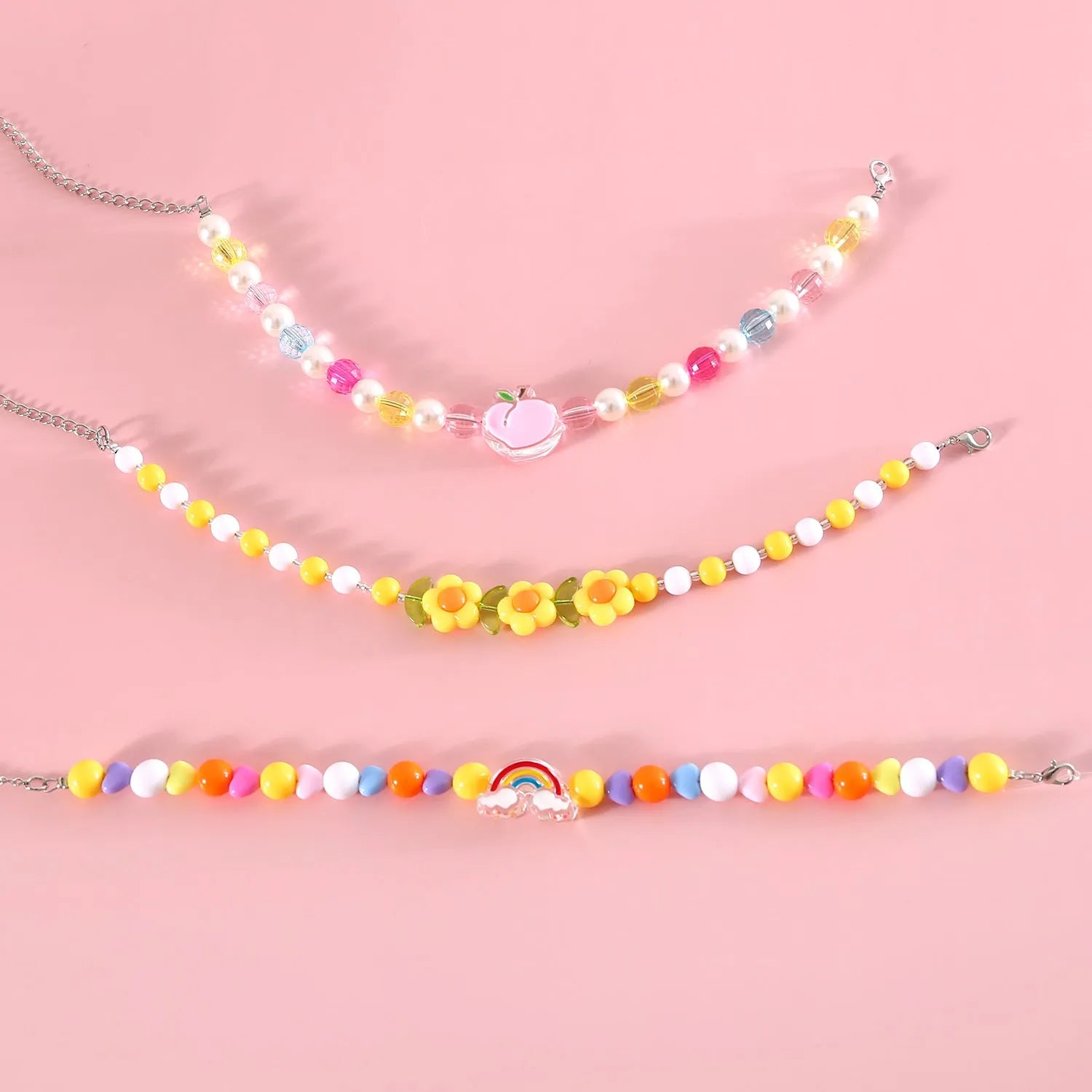 Colorful plastic bead cat necklace in peach rainbow or small flower pattern for pets