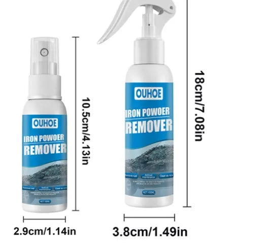 Car iron remover spray bottle in 30ml and 100ml sizes with blue square sponge applicator