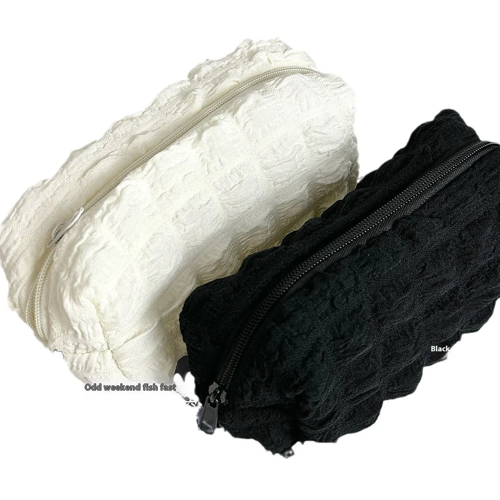 Cream puff design polyester pencil case in beige or black colour for stationery organisation