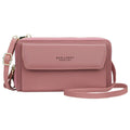 Soft PU leather ladies long wallet with zipper buckle in a horizontal square diagonal bag shape.