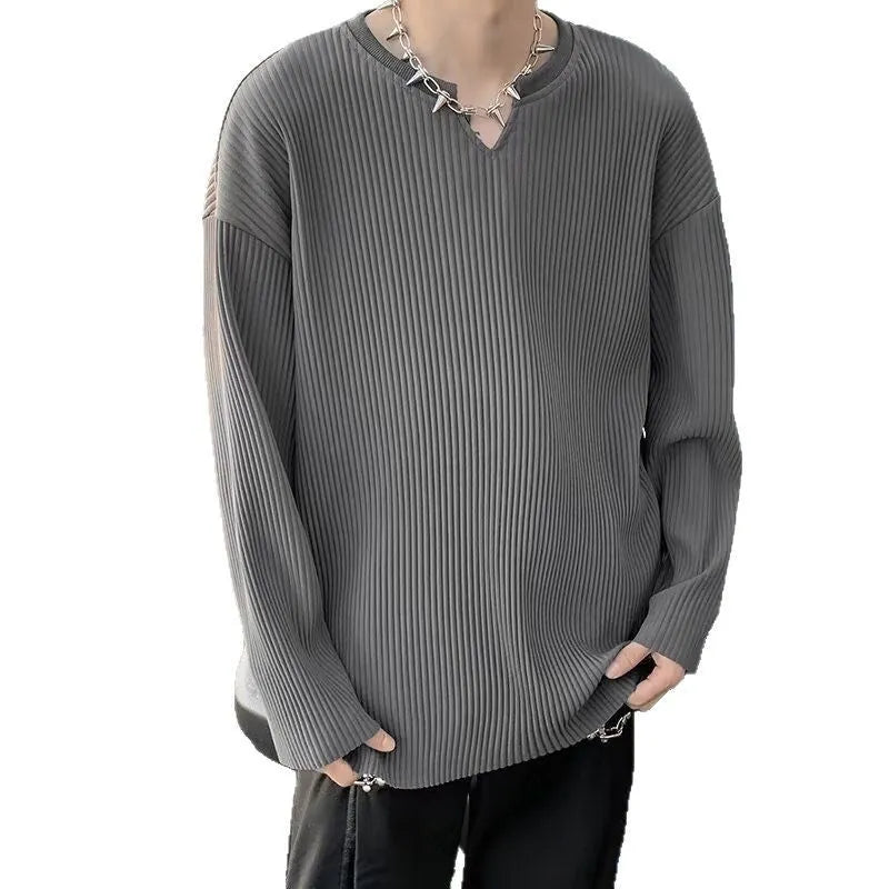Plus size striped texture pullover in polyester, shown in black, grey, and white colour options
